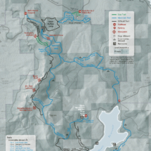 Trail and recreation map of the Buck Prairie Nordic Trail System featuring all trails with difficulty levels and surrounding bodies of water.