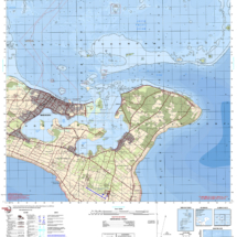 Hydrographic map of Tonga featuring grid marks at 1:50 scale and surrounding bodies of water.