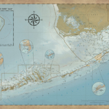 &quot;Antique-style reproduction wall art map of Dry Tortugas National Park inset, featuring the Florida Keys, surrounding bodies of water, and notable points of interest.