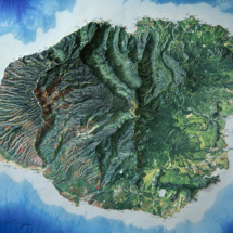Award-winning map of Kauai showcasing detailed island elevations and underwater depth.