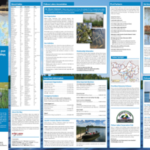&quot;Infographic and hydrographic map of Pelican Lakes featuring a street index, partner locations, key information, recreational activities, and more.