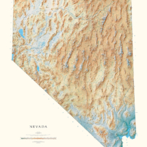 Decorative custom lithography map of Nevada highlighting canyon elevations and bodies of water.
