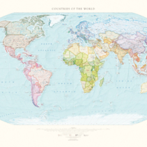 Illustrative world map featuring countries and continents, with an included glossary of country and continent names.