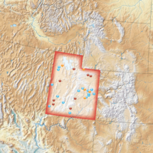 Corporate map of Utah showing data points represented as dots throughout the state.