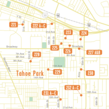 Corporate map of Tahoe showing numerical locations and surrounding streets and highways.