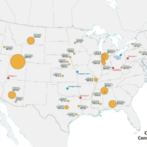 Corporate map of the United States showing major companies and the materials they consume across industries.