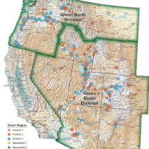 Corporate map showing company divisions in the Green North and South regions of the United States.