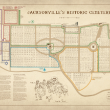 Infrastructure map of Jacksonville historic cemetery showing pathways and key landmarks