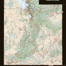 Transportation and wall art map of the Great Rides of Utah, featuring scenic byways and major roads and routes.
