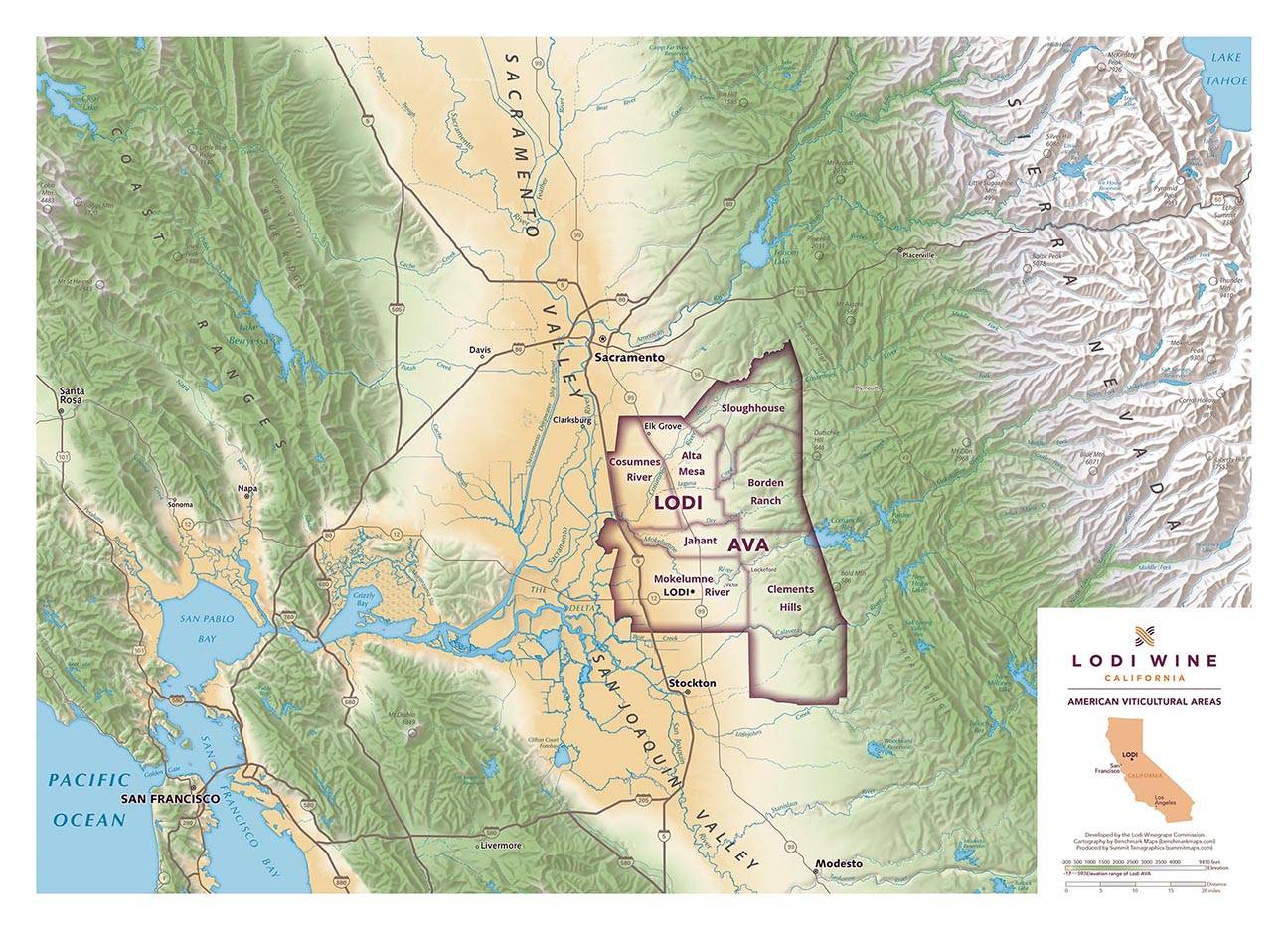 Highlighted areas of California producing wine