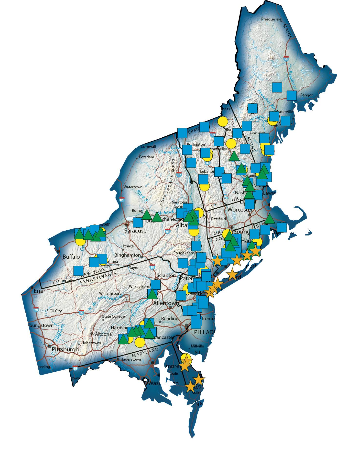Sales territory map of the AMAT Northeast Division featuring JU business assets and regional distribution.