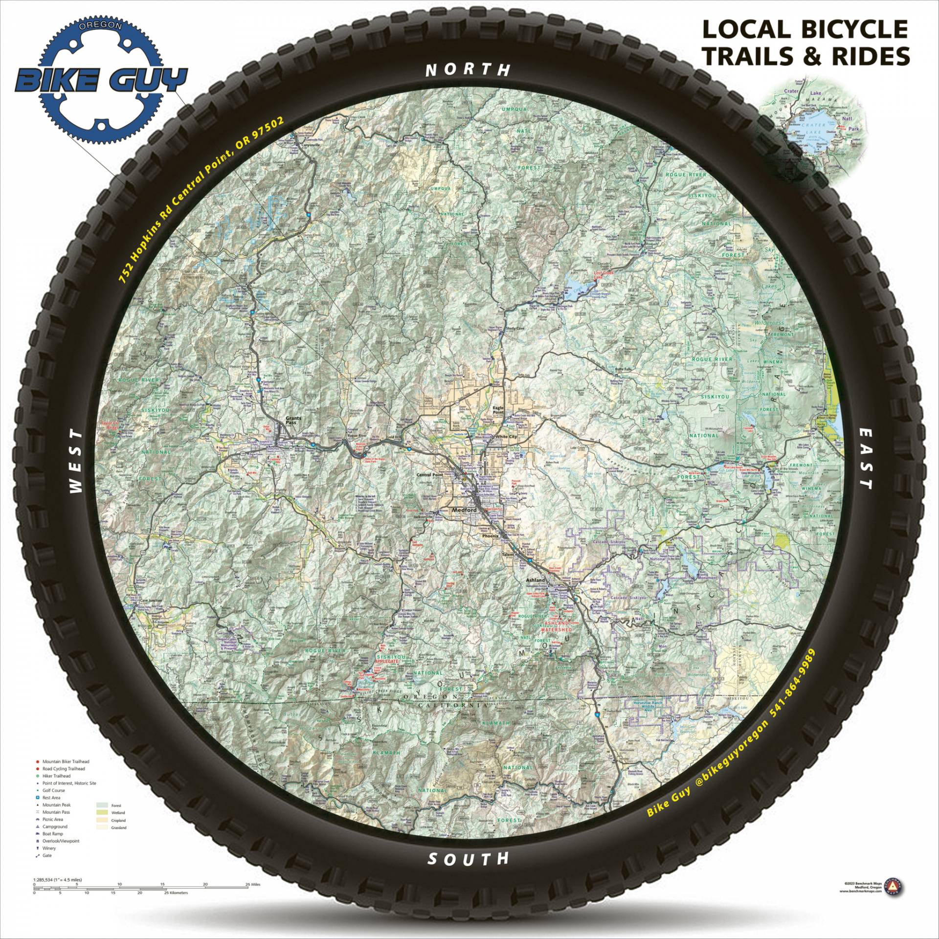 Wall art map of local bicycle trails and rides in Oregon.