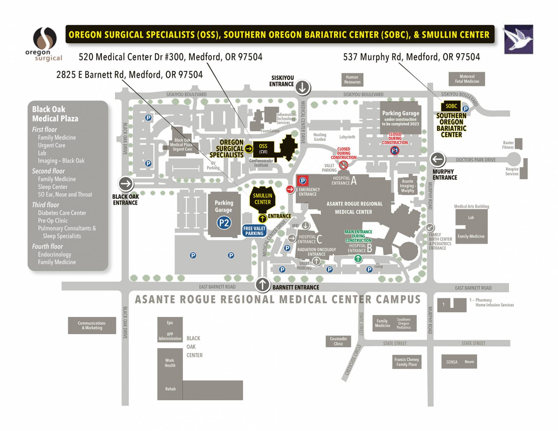 Facilities map of Southern Oregon Bariatric Center