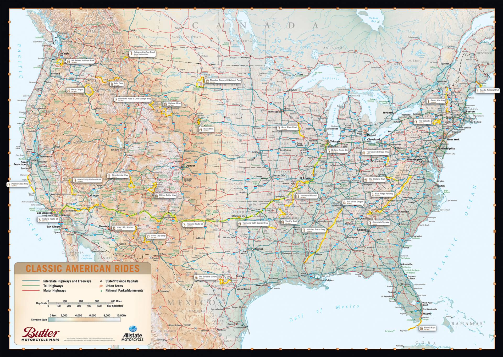 North America Map of Classic American Rides