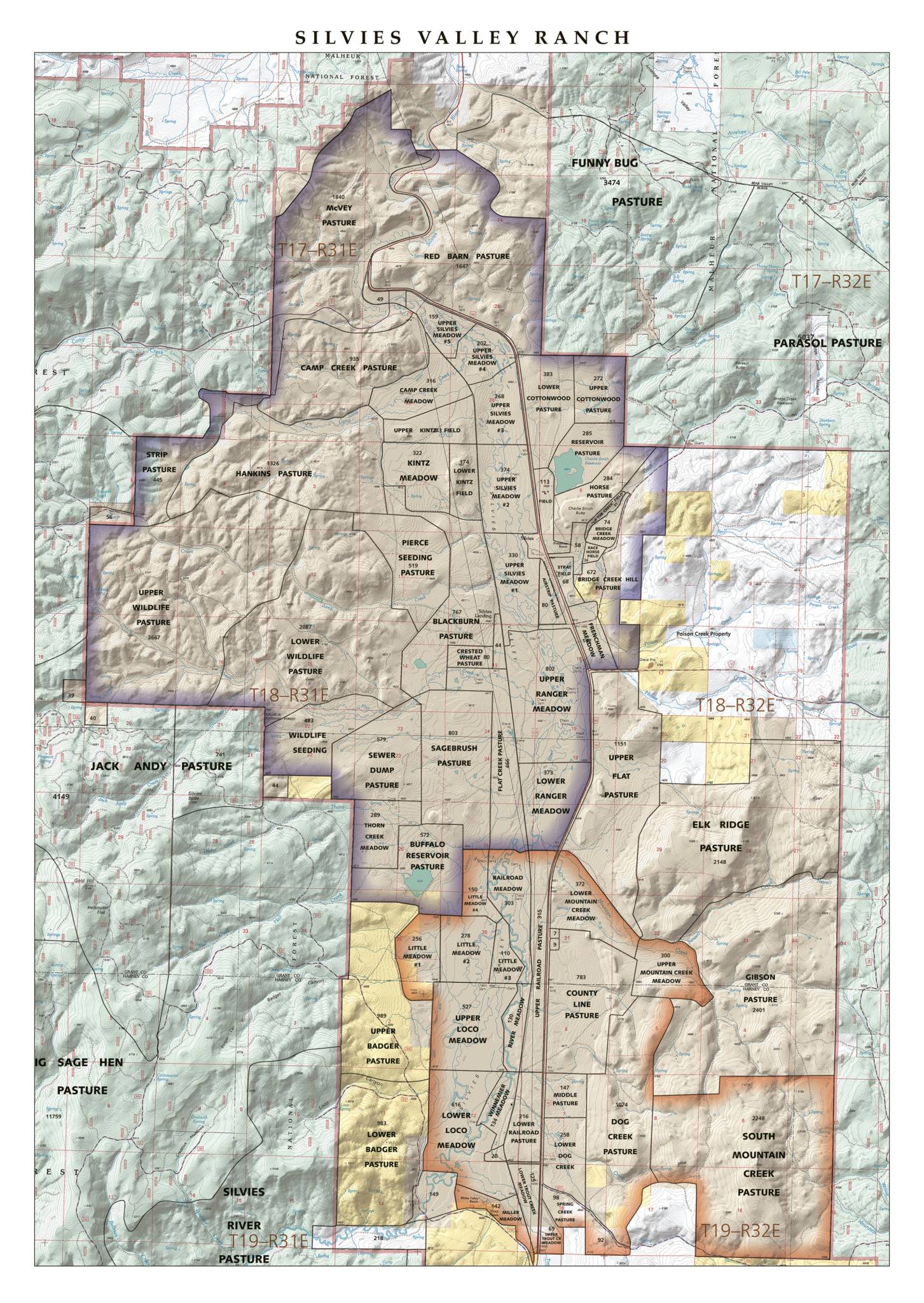 Business asset and infrastructure map of Silvers Valley Ranch showing land holdings, access roads, and facility locations.