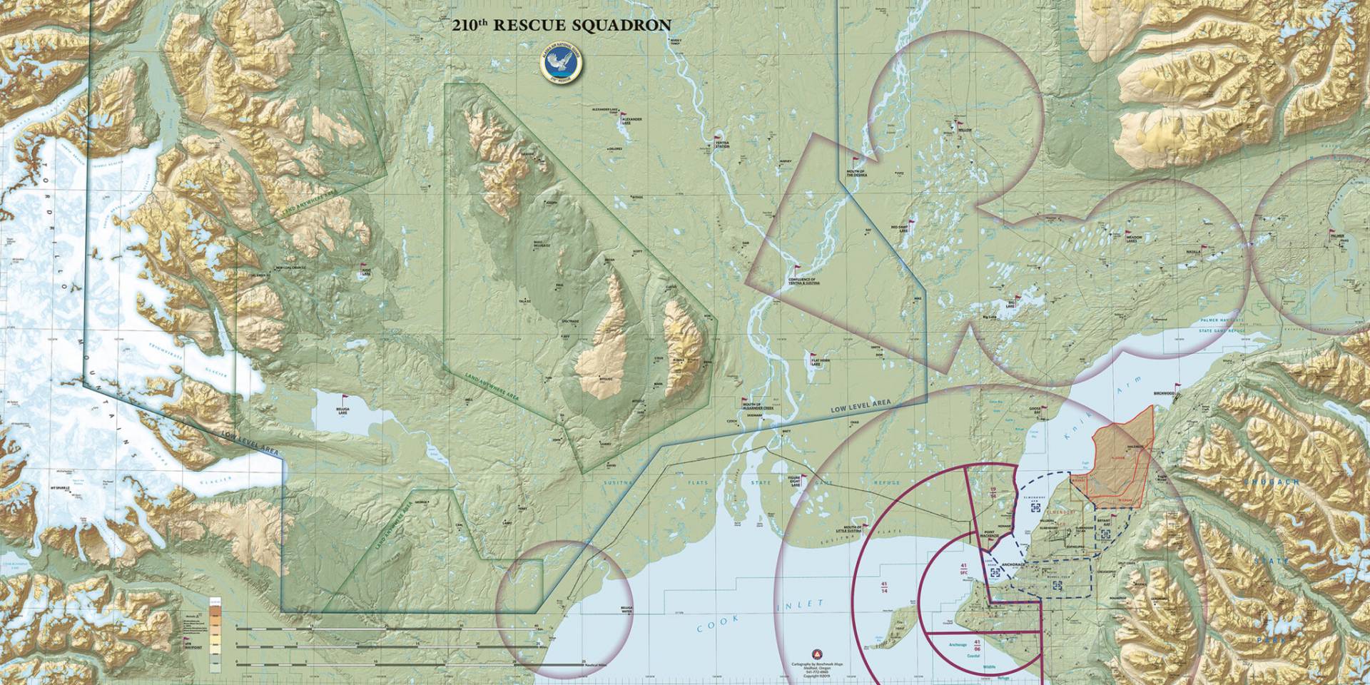 Corporate map of the 210th Rescue Squadron, highlighting unit structure, base locations, mission zones, and operational logistics.