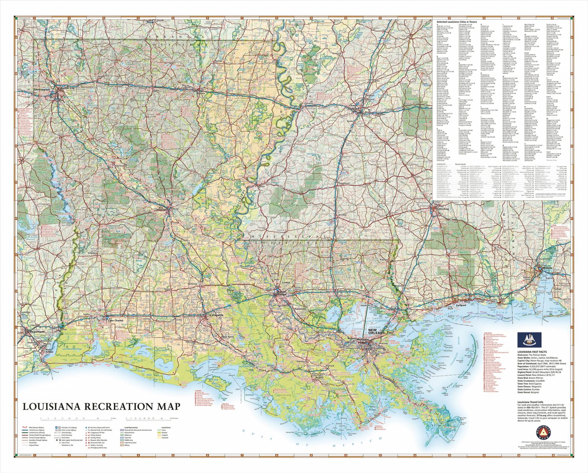 Louisiana Map with major cities listed