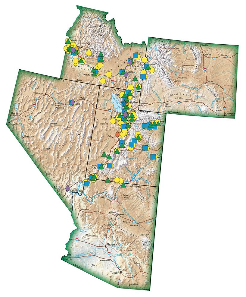 Sales territory map of the Mountain West region showing business assets across western states.
