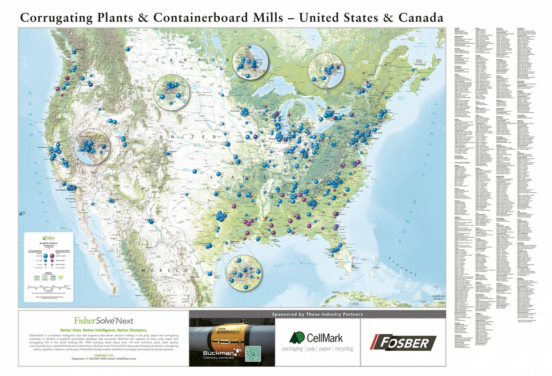 Map of corrugating plants and containerboard mills in United States