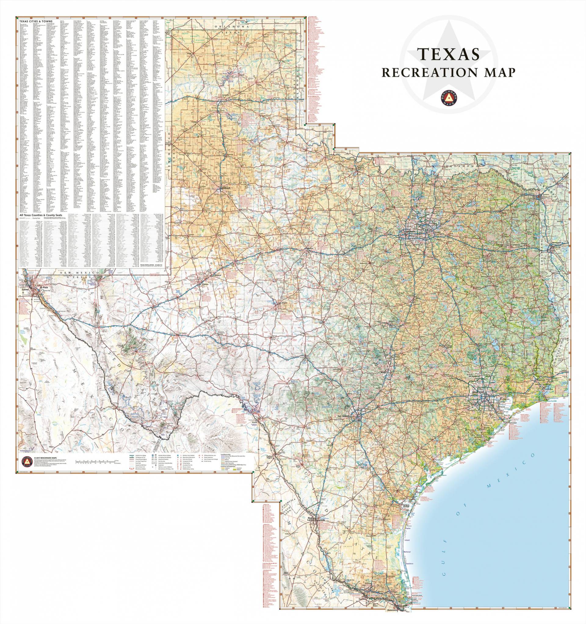 Award-winning decorative map of Texas featuring detailed roads and highways information.